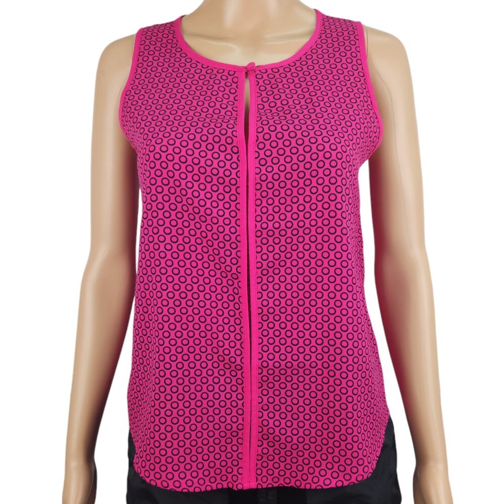 Apt. 9 Blouse women petite XS peekaboo polka dot pink fuchsia sleeveless scoop